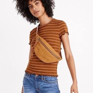 Madewell Baby Tee in Milstead Stripe Short Lettuce Hem 90s Rust Orange Medium